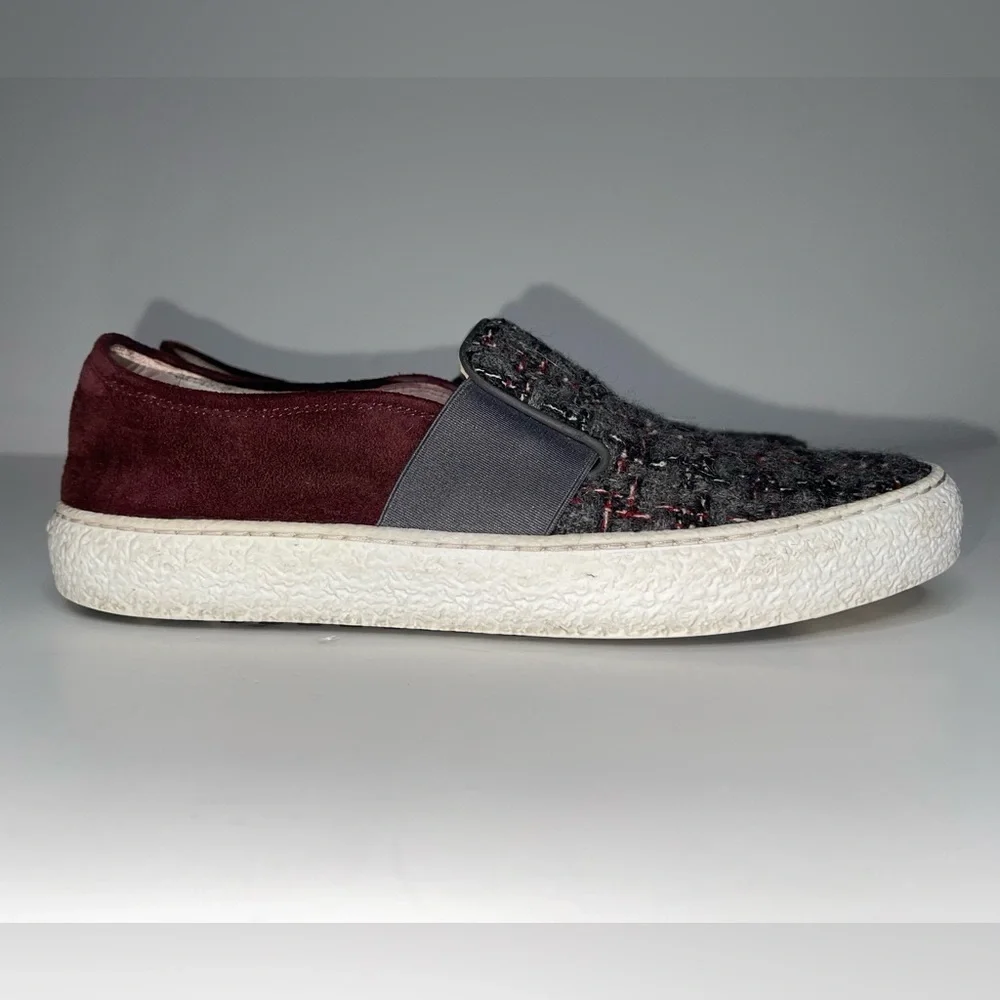 CHANEL CC Slip-On Sneakers Suede Plaid Tweed Size 37.5 / 7 - Picture 4 of 6